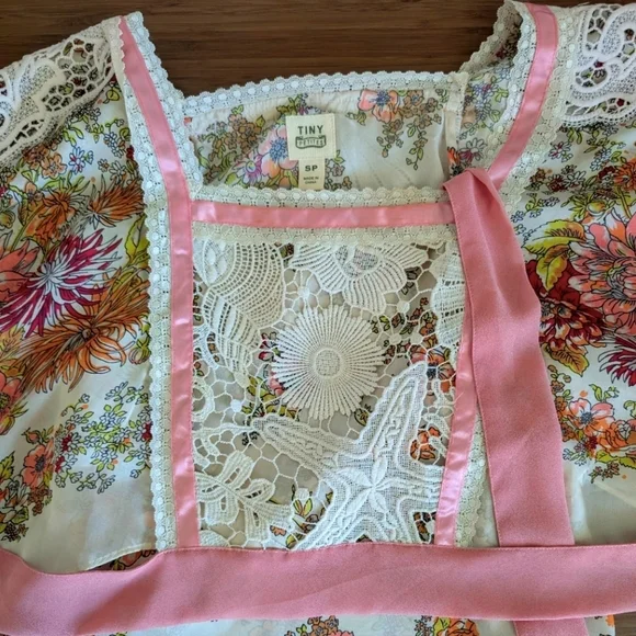 Anthropologie Floral Begonia Blouse Ribbon Small Petite Pink Orange Boho Tiny - Picture 4 of 5